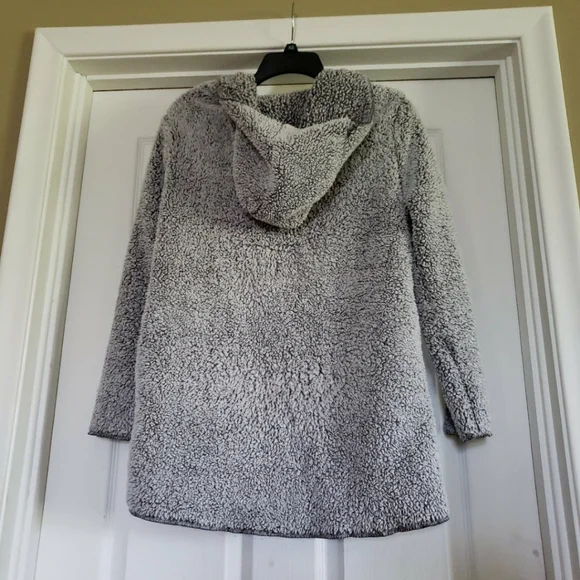 Victoria's Secret PINK Cardigan XS Sweatshirt Jacket Sherpa Teddy Grey Hoodie - Picture 2 of 4